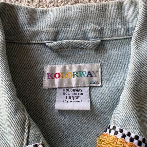 Vintage Kolorway Embroidered Denim Jacket - Size L - Picture 3 of 12